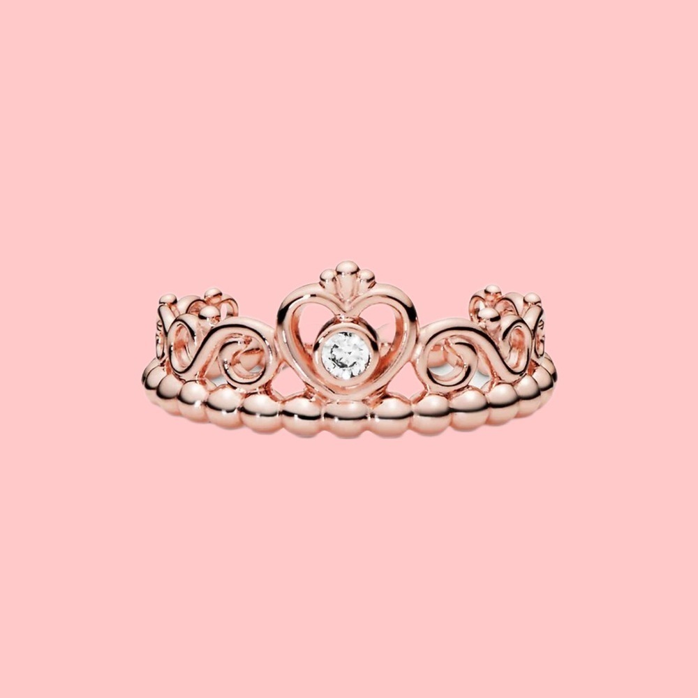 Pandora Gold Heart Crown Ring with Diamond Accent